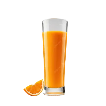 a glass of orange juice next to an orange slice