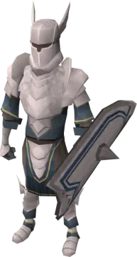 a white knight holding a sword and shield