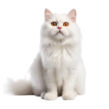 a white cat sitting and looking at the camera