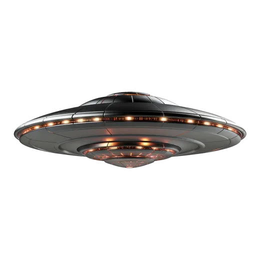 an alien spaceship flying over a white background