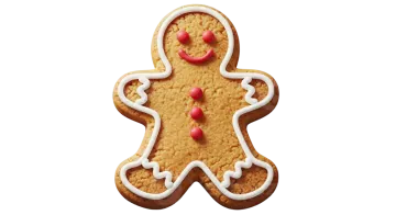 a ginger cookie with white icing and red hearts