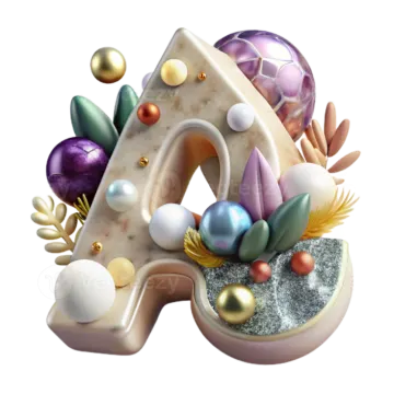 a 3d image of the letter e with ornaments and decorations