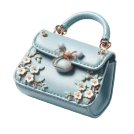 a small blue purse with flowers on it
