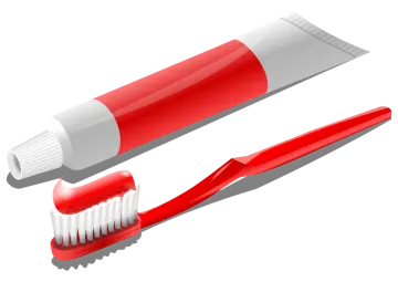 a red toothbrush and a white tooth brush
