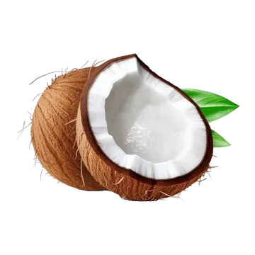 a coconut with a green leaf on it