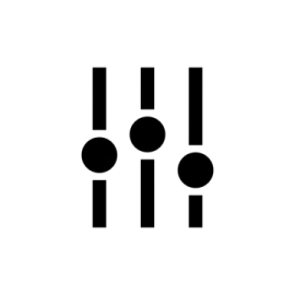 a black and white logo with three dots