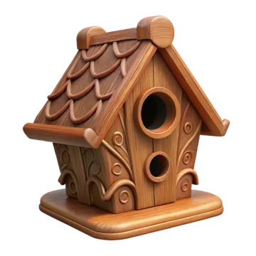 a wooden birdhouse on a white background