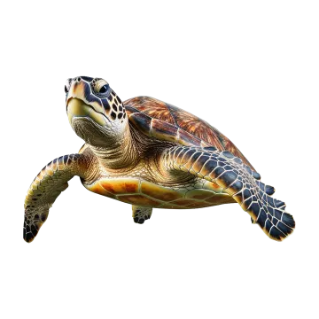 a green sea turtle isolated on a white background