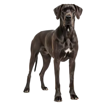 a great dane dog standing in front of a white background
