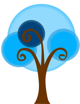 a blue tree with brown leaves on it
