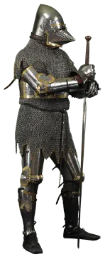 a knight in full armor holding a sword