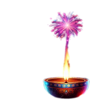 a colorful fire bowl with fireworks in it