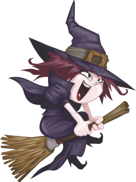 a cartoon witch flying on a broom