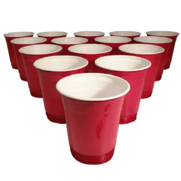 a dozen of red plastic cups