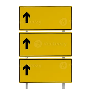 three yellow road signs with arrows pointing in different directions