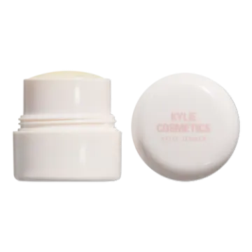a white container with the lid open and a pink logo on it