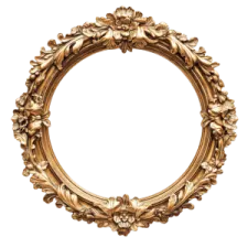 a gold oval frame with leaves and flowers
