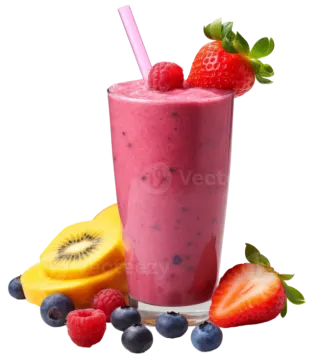 a glass filled with fruit and topped with a straw