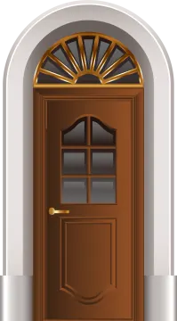 a brown door with a window in the middle