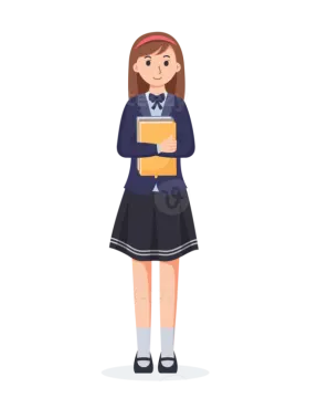 a girl in school uniform holding a book