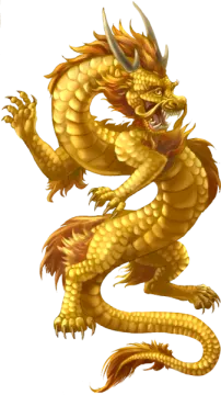 a golden dragon with its mouth open