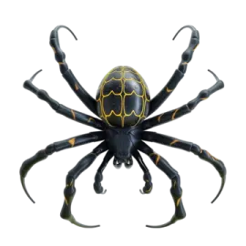 a black and yellow spider on a white background