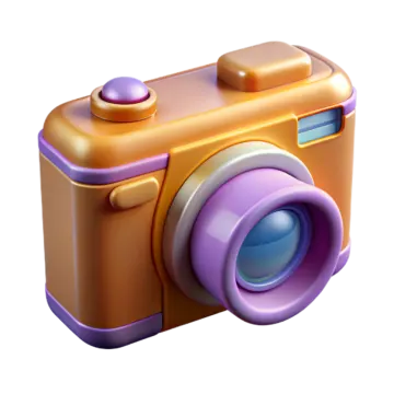 an orange camera with a purple lens