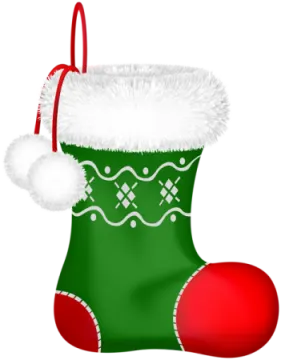 a christmas stocking with a red ball on it