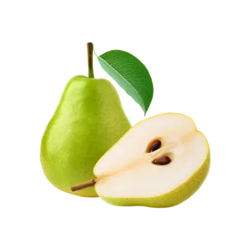 two green pears with one cut in half