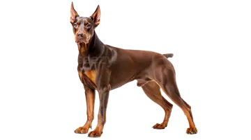 a dog standing in front of a white background