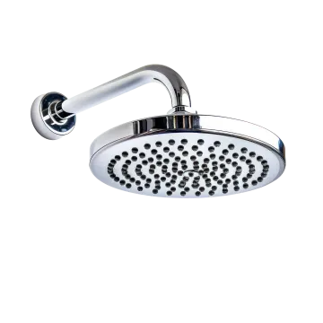 an image of a shower head with chrome finish
