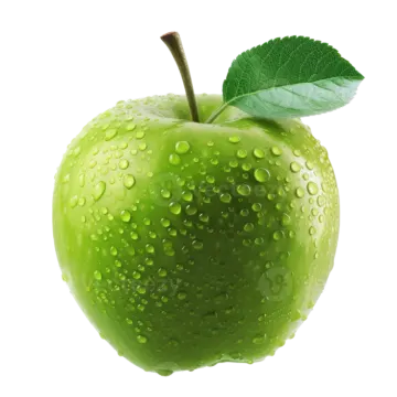 a green apple with water droplets on it