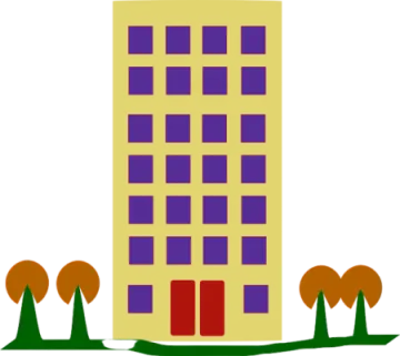 a tall building with trees in the background