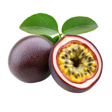a passion fruit cut in half on a white background