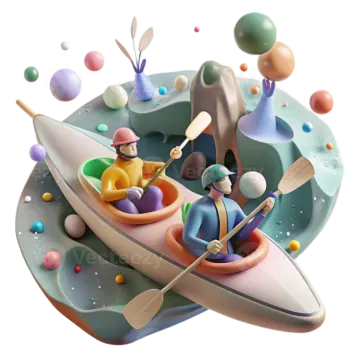 a group of people in a boat surrounded by balloons