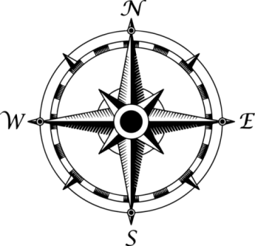 a black and white compass on a white background