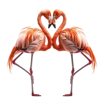 two flamingos standing in the shape of a heart