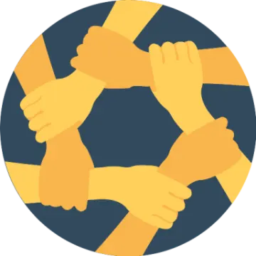 a circle with yellow hands in the middle