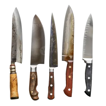five different types of knives on a white background