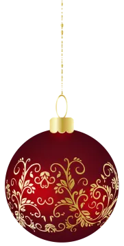 a red christmas ball with gold ornaments on it