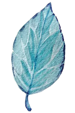 a watercolor painting of a blue leaf