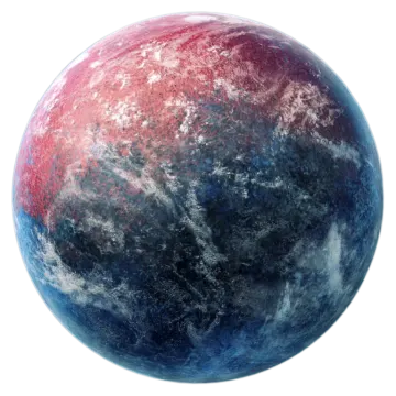 a red and blue planet on a white background