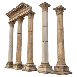 three ancient columns on a white background