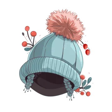 a blue beanie hat with red berries on it