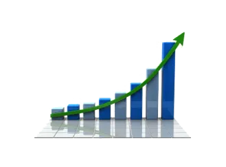 a bar chart with an arrow pointing upward