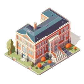 a large red brick house with a blue roof