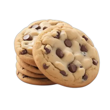 three chocolate chip cookies on a white background