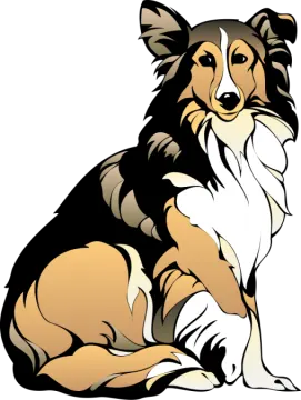 a brown and black dog sitting on the ground