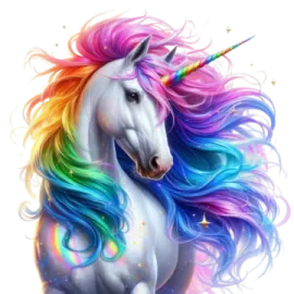 a unicorn with colorful hair and a rainbow mane