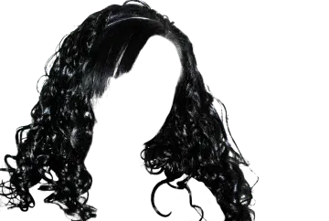 a woman with long black hair wearing a wig